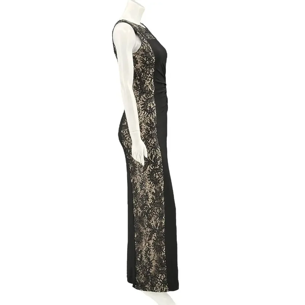 Betsy & Adam Black Lace-Panel Evening Gown - Elegant Long Dress